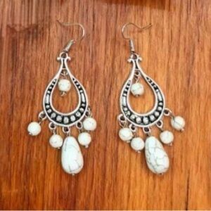Western Era Chandelier Silver-Tone White Stone Dangle Earrings Cowgirl Style